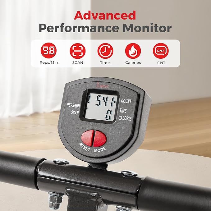 Sunny Health & Fitness Row-N-Ride® Plus, Heavy Duty Assisted Squat Machine with 300 LB Max Weight Capacity, Adjustable Resistance and Thick Padded Seat - NO. 077PLUS