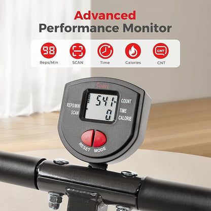 Sunny Health & Fitness Row-N-Ride® Plus, Heavy Duty Assisted Squat Machine with 300 LB Max Weight Capacity, Adjustable Resistance and Thick Padded Seat - NO. 077PLUS