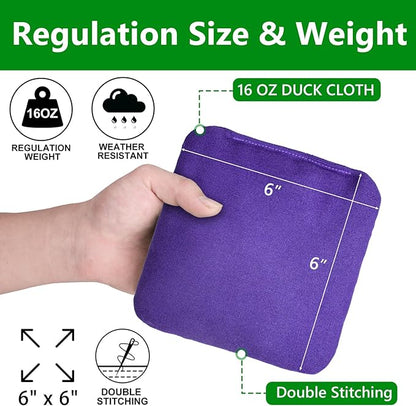 EunHo Cornhole Bags Set of 8 Regulation Size & Weight Corn Hole Bean Bags Official Professional All Weather for Tossing Game with Carry Case