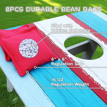 Cornhole Board Set, Regulation Size 4 x 2FT/3 x 2FT Solid Wood Corn Hole Game Set with 8 Bean Bags,2 Cornhole Boards and 1 Carry Bag for Outdoor Beach Toss Games Competitions