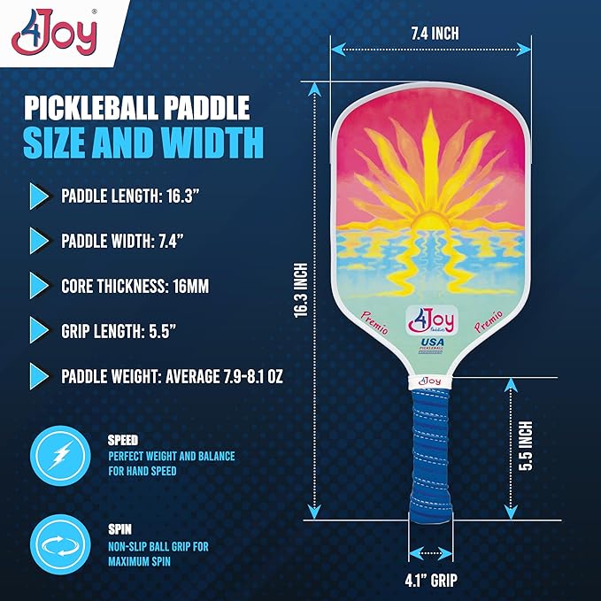 4Joy Pickleball Paddle Premio Series - Thermoformed Premium T700 Carbon Fiber Pickleball Paddless - Professional Pickleball Rackets for Women & Men - 16mm Honeycomb Core - USAP Approved