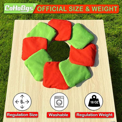 CoHoBgs Corn Hole Bags Set 8, Professional Cornhole Bags Dual-Sided Slick & Stick Resin Filled Suede and Duck Canvas Bean Bag for Cornhole Game Includes Carry Case