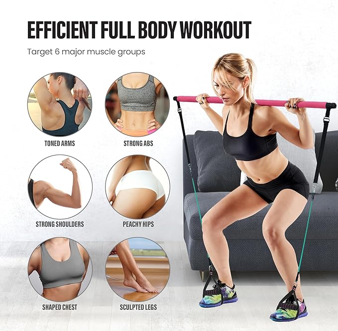 Upgraded Pilates Bar Kit ??39??Adjustable Exercise Equipment for Men, Women with 6X 20, 30, 40 lbs Resistance Bands with Adjustment Buckle ??Pilates Equipment for Home Workouts for All Fitness Levels