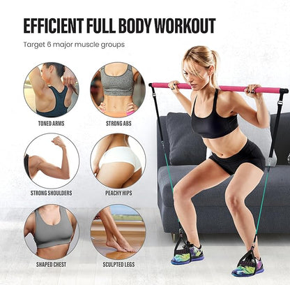 Upgraded Pilates Bar Kit ??39??Adjustable Exercise Equipment for Men, Women with 6X 20, 30, 40 lbs Resistance Bands with Adjustment Buckle ??Pilates Equipment for Home Workouts for All Fitness Levels