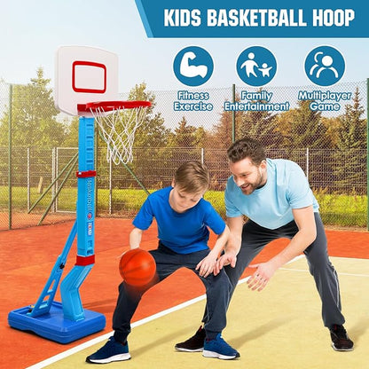 SUPER JOY Toddler Basketball Hoop - Height Adjustable Kids Hoop for Indoor & Outdoor Play - Portable Mini Basketball Goal for Poolside- Game Sport Toy for Boys & Girls Age 1 2 3 4 5