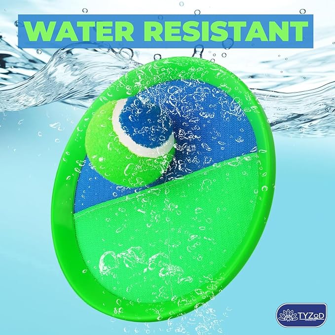 Toss and Catch Ball Set, Outdoor Games, Beach Games for Kids, Toss Ball and Catch Game Set for Kids/Family (6 Paddles, 3 Balls and 1 Storage Bag) (Blue-Green)