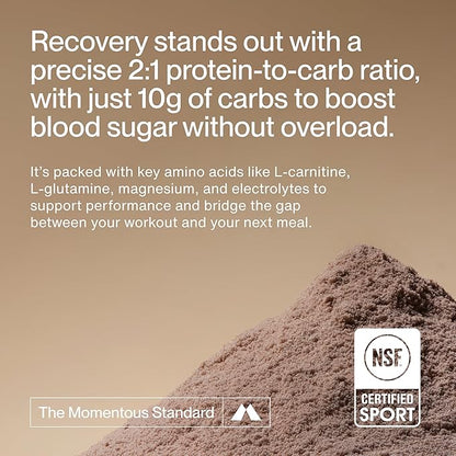 Momentous Recovery Grass-Fed Whey Protein Powder - 20 g Post-Workout Whey Isolate Protein - NSF Certified for Sport - Gluten-Free - 15 Servings - Chocolate - Package May Vary