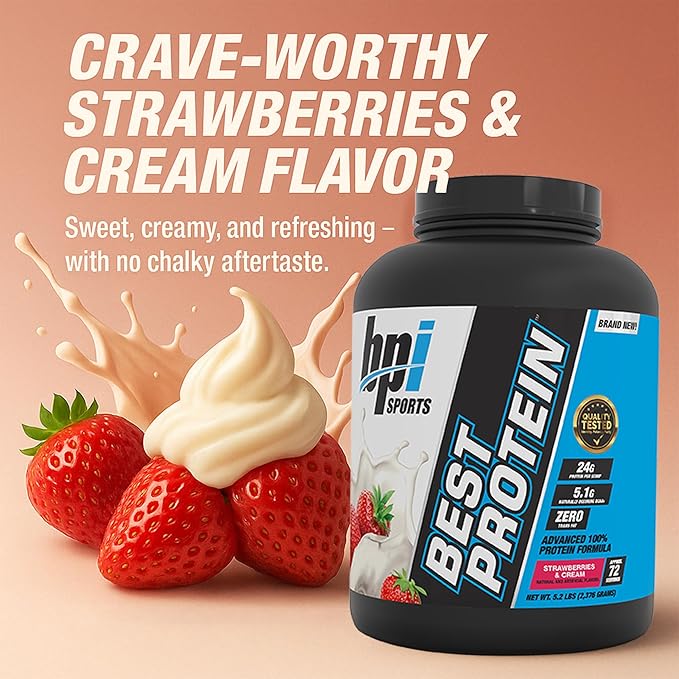 BPI Sports Best Protein ??100% Whey Protein Powder ??Muscle Growth, Recovery, Meal Replacement ??No Maltodextrin, No Fillers, Gluten Free ??for Men & Women | Strawberries and Cream ??5.2 Pounds