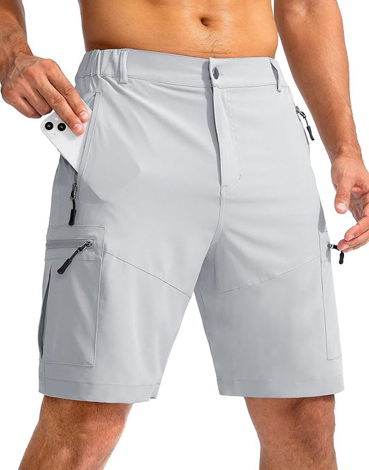 Pudolla Men's Hiking Cargo Shorts 9" Lightweight Outdoor Work Shorts for Men Travel Golf Camping