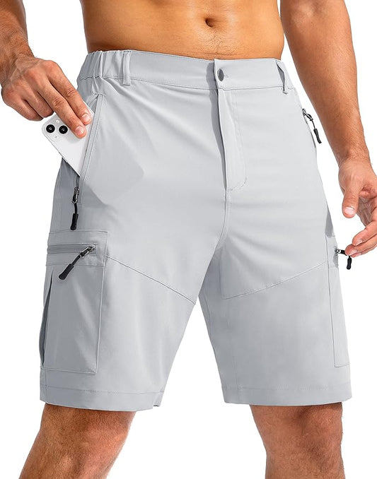 Pudolla Men's Hiking Cargo Shorts 9" Lightweight Outdoor Work Shorts for Men Travel Golf Camping