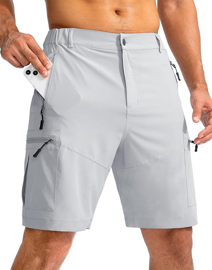 Pudolla Men's Hiking Cargo Shorts 9" Lightweight Outdoor Work Shorts for Men Travel Golf Camping Casual with 5 Zipper Pockets
