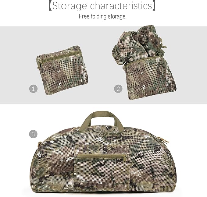 Tactical Mesh Luggage bag,50L Foldable duffel Pack,Large Capacity Range Bag For Hunting Shooting Travel Climbing Sports Gym (MC)