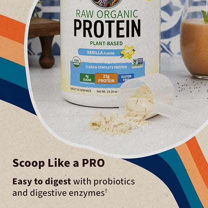 Garden of Life Protein Powder, Vegan Protein Powder, BCAA, Probiotics & Digestive Enzymes, Gluten & Lactose Free, Vanilla, 1.5 LB