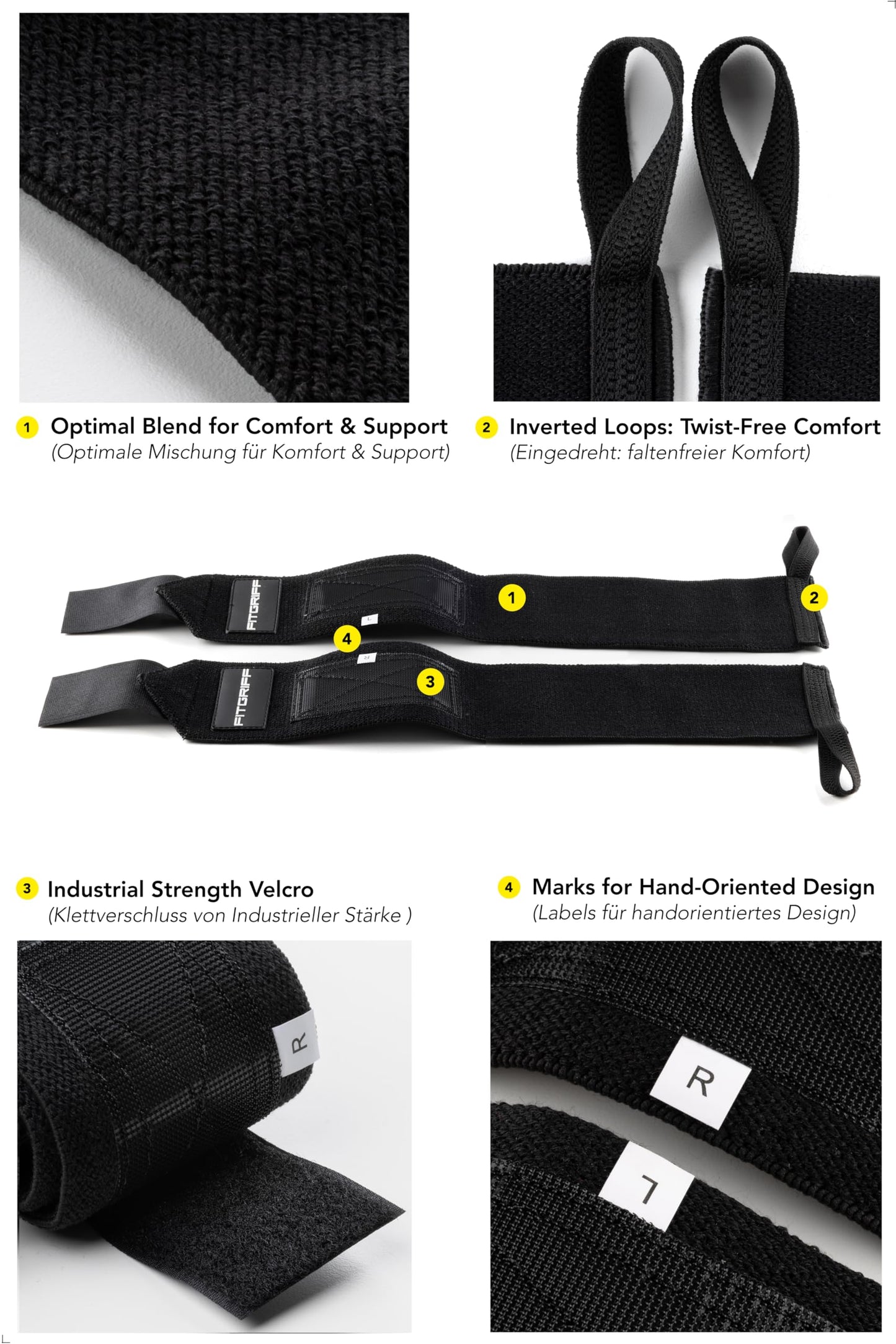Fitgriff® Wrist Wraps for Weightlifting (18") Heavy-Duty Support for Gym, Bench Press, and Pushups