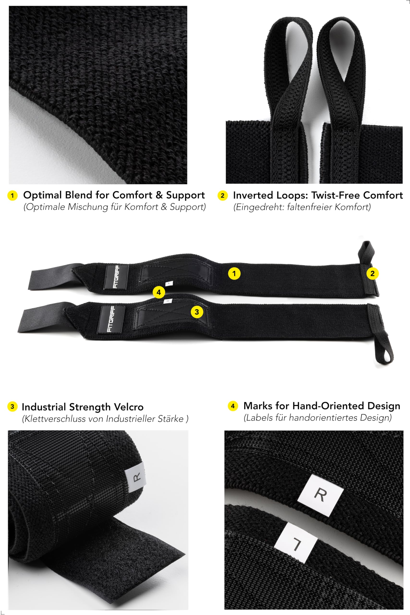 Fitgriff® Wrist Wraps for Weightlifting (18") Heavy-Duty Support for Gym, Bench Press, and Pushups