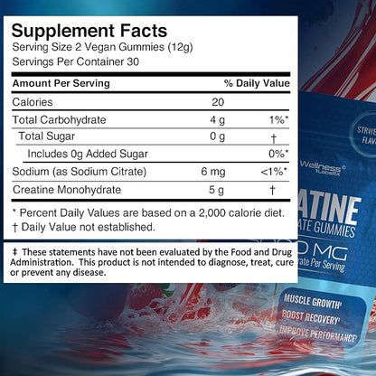 Creatine Gummies 5000mg, 30 Servings Creatine Monohydrate Gummies, Strawberry Flavor Creatine for Men - Pack of 2