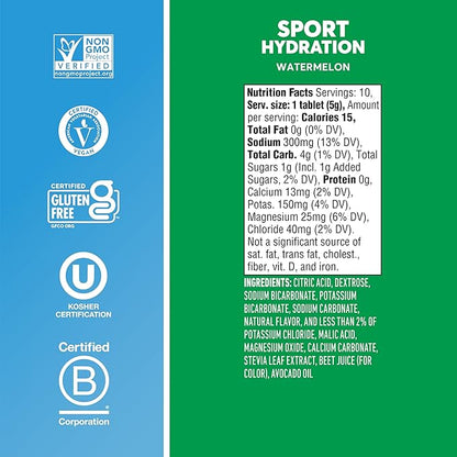 Nuun Sport Electrolyte Tablets with Magnesium, Calcium, Potassium, Chloride & Sodium, Gluten Free & Vegan, Watermelon, 8 Pack (80 Servings Total)