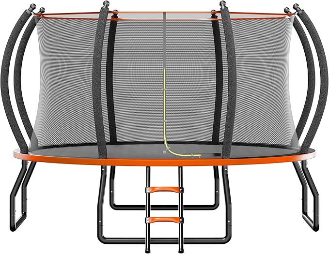 8FT 10FT 12FT 14FT 16FT Trampoline with Pop-up Quick Connector and Basketball Hoop, Trampoline Outdoor with Enclosure, Ladder, ASTM Approval for Kids and Adults