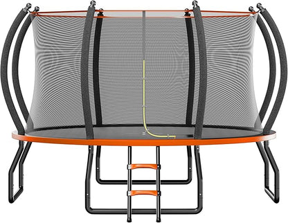 8FT 10FT 12FT 14FT 16FT Trampoline with Pop-up Quick Connector and Basketball Hoop, Trampoline Outdoor with Enclosure, Ladder, ASTM Approval for Kids and Adults