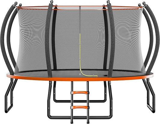 8FT 10FT 12FT 14FT 16FT Trampoline with Pop-up Quick Connector and Basketball Hoop, Trampoline Outdoor with Enclosure, Ladder, ASTM Approval for Kids and Adults