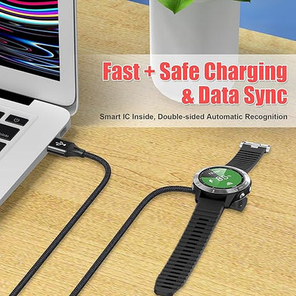 AGVEE 3.3ft Charger for Garmin Watch, L-Shape Charging Cable for Fenix, Forerunner, Vivoactive, Instinct, Venu, Tactix, Approach, D2, Quatix Series, Right Angle Braided, Black