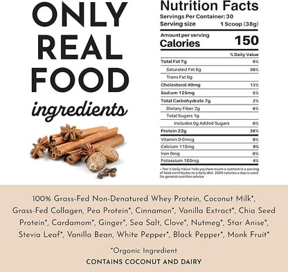 JUST INGREDIENTS Chai Protein Powder ??30-Serving Blend with 100% Grass-Fed Whey & Organic Plant Proteins ??Warm Spice Flavor with Cinnamon, Ginger & Cardamom ??Supports Muscle Recovery, Energy*