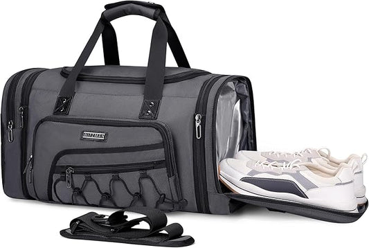 WITZMAN Duffle Bag for Men Nylon Large Gym Weekender Bag with Shoe Compartment Expandable Carry on