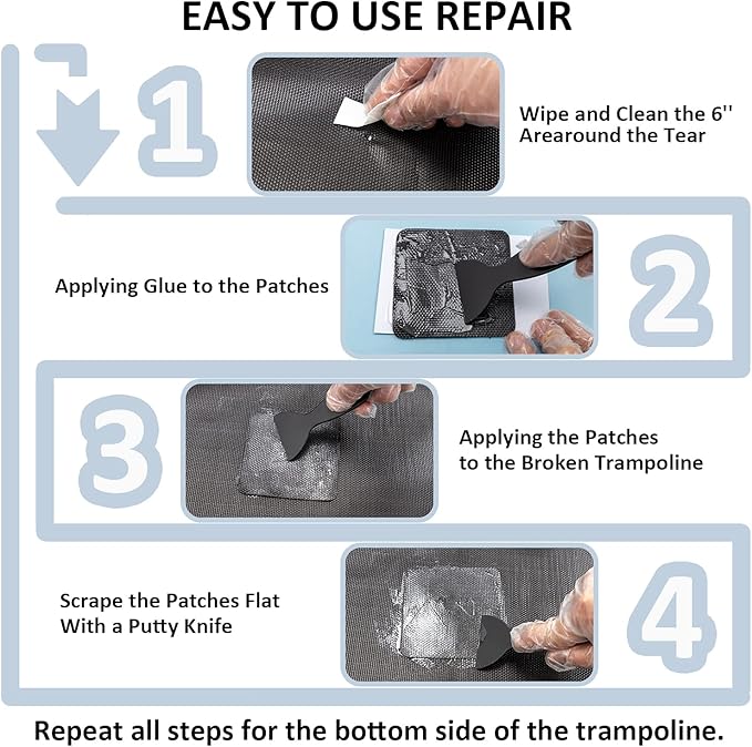 Trampoline Patch Repair Kit 4"X 4" Square On Patches | Repair Trampoline Mat Tear or Hole in a Trampoline Mat
