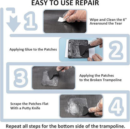 Trampoline Patch Repair Kit 4"X 4" Square On Patches | Repair Trampoline Mat Tear or Hole in a Trampoline Mat