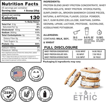 Whey'd Protein Powder, 25 G Whey Protein Blend with Concentrate, Isolate & Hydrolysate, Low Lactose & Digestive Enzymes for Easy Mixing, Ice Cream Cookie Sandwich Flavor, 25 Servings