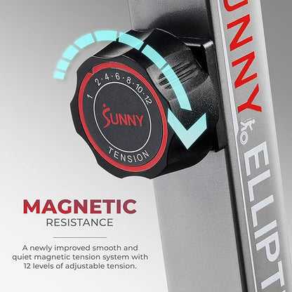 Sunny Health & Fitness Elliptical Trainer Machine w/Built-in Pulse Sensor, Low Impact Cardio Exerciser & Full-Body Cross Training for Home, Optional Free SunnyFit App Link & Electric w/300LB Load