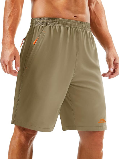 TACVASEN Men's Running Athletic Shorts 9" Quick Dry Workout Gym Shorts Lightweight Summer Shorts 3 Zipper Pockets