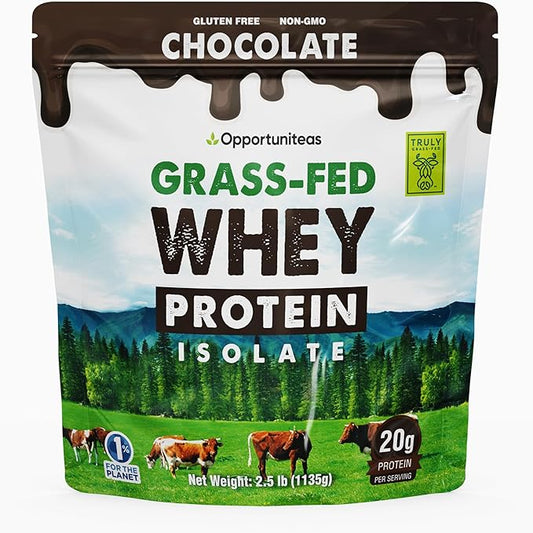 Opportuniteas Grass Fed Chocolate Whey Protein Isolate Powder - 20g Protein Powder Without
