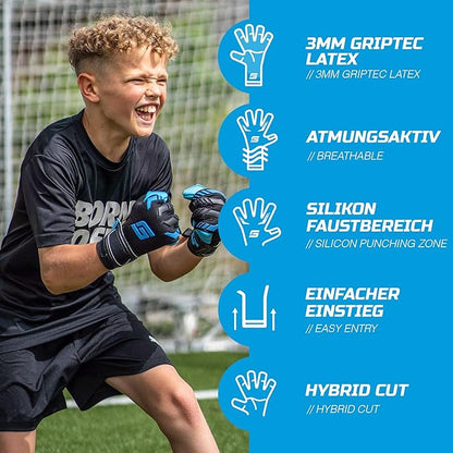GRIPMODE Aqua Junior Goalkeeper Gloves Children with Fingersave and Individual Removable Finger Protection - Football Goalkeeper Gloves with Latex Coating for Good Grip - Size 4-6