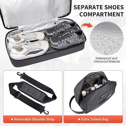 WITZMAN Travel Duffle Bags for Men Weekender Bags with Toiletry Bag Sets Carry On Overnight Bag 55L （B696 Silvery Grey）