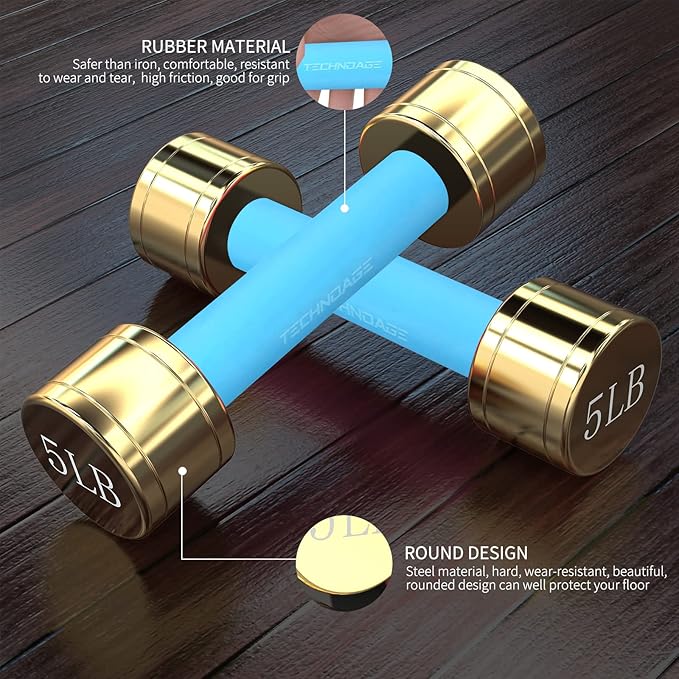 TECHNOAGE Round Dumbbell Sets with Steel Handle, Odorless Neoprene rubber Handle Cover