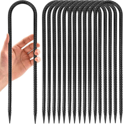 12 in 12 Pack Trampoline Stakes, U Shaped Trampoline Anchors High Wind Heavy Duty, Trampoline Anchor Kit, Steel Stakes for Trampolines, Outdoor Canopies, Camping Tents, Football Goal, Black
