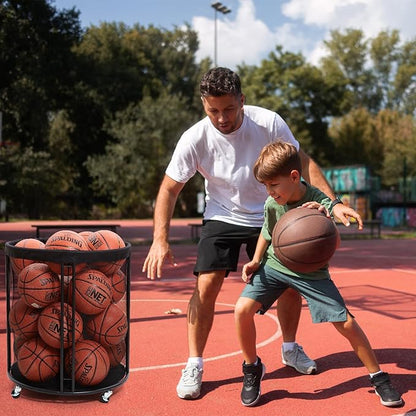 Ball Storage Bin for Garage, Balls Holder for Soccer, Basketball, Ball Cart, Rolling Basketball Rack for Outdoor, Indoor