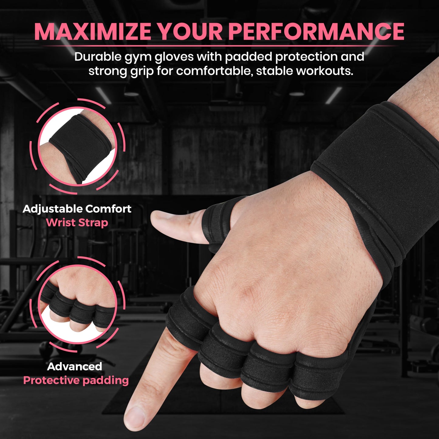 Dhabii Workout Gloves for Men & Women, Smartwatch Compatible Ventilated Gym Gloves with Wrist Wrap