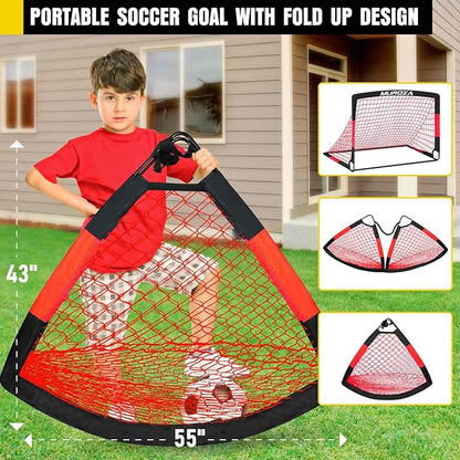 Soccer Goal, Kids Soccer Goals for Backyard Set, 2 Pack of Portable Pop Up Soccer Net with Soccer Ball, Cones, Complete Training Equipment for Youth, Toddler Outdoor Sports Games