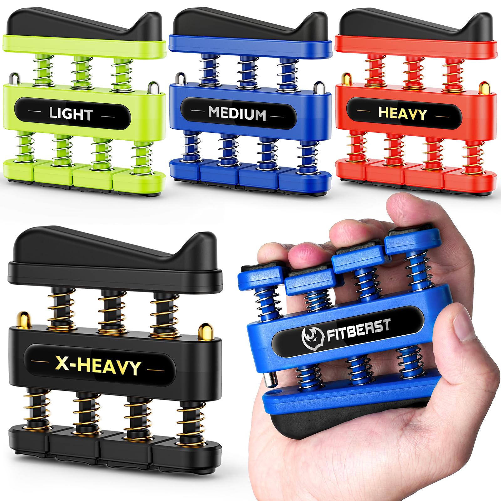 FitBeast Finger Strengthener, Finger Exerciser 4-Pack, Hand Exerciser for Improve Dexterity and