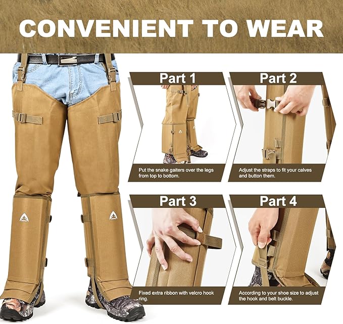 Snake Guard Chaps Waterproof Snake Chaps for Hunting Snake Bite Protection Gear Adjustable Size Snake Proof Gaiters Fit for Men & Women Anti-Snake Gaiters for Legs Cover From Ankle to Thigh