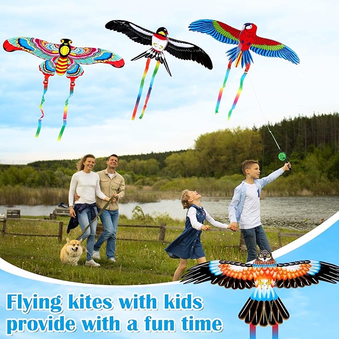 4Pcs Large Fishing Rod Kite for Kid Adults 23.62 Inch Vivid Swallow Parrot Phoenix Butterfly Kite Bulk, Easy to Fly, Kites for Adults Family in Spring Outdoor Beach Team Building