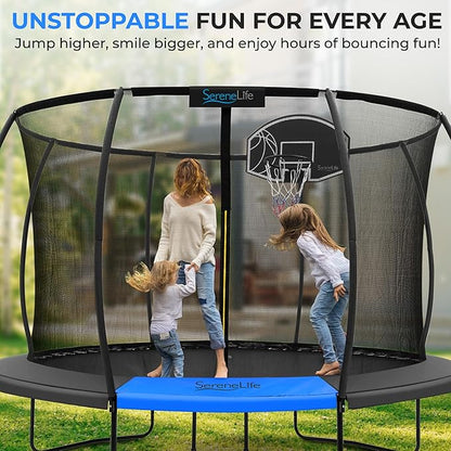 Serenelife 12FT 10FT 8FT Recreational Trampolines with Enclosure Net and Ladder and Anti-Rust Coating, ASTM Approved Trampoline Outdoor for Kids and Adults Outdoor Yard Trampolines