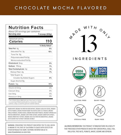 Truvani Protein + Energy Drink Mix with 87mg Caffeine | Chocolate Mocha | 12g Organic Plant Based Protein | 20 Servings | USDA Organic Coffee Powder & Adaptogens | Gluten & Dairy Free | Vegan