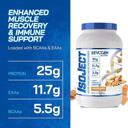 Evogen Isoject - Whey Protein Isolate | Ultra-Pure Whey Protein Powder with Ignitor Enzymes, BCAAs, and EAAs | Enhanced Absorption & Recovery | Cinnamon Crunch | 26 Servings