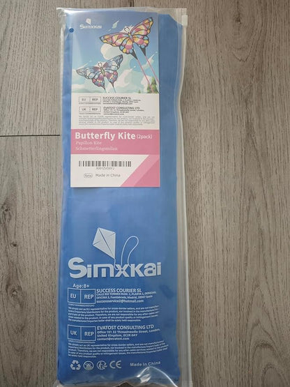 Simxkai Butterfly Kite for Kids & Adults, Easy to Fly Blue Big Kite for Beginners, Line Handle Included (1Pack 2Pack)