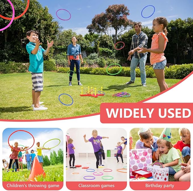 OBTANIM 24 Pcs Plastic Ring Toss Game for Kids and Outdoor Toss Rings for Speed and Agility Practice Game, Random Colors