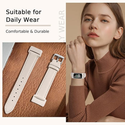 Leather Watch Bands Compatible with Fitbit Charge 6/Charge 5,Genuine Leather Replacement Straps for Charge 6/Charge 5 for Women Men.