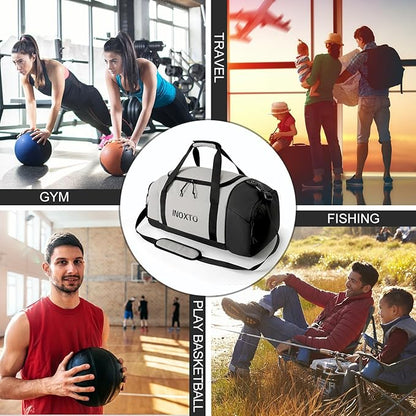 Sports Gym Bag，INOXTO Travel Duffel Bag with Dry Wet Pocket And Shoe CompartmentFor Women and Men，40L/55L Fitness Waterproof Weekender Bag For Swim Sports Travel Working Out (Gray, 55L)